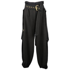 MARC JACOBS Size 8 Black Wool Blend Peated Wide Leg Cargo Pants