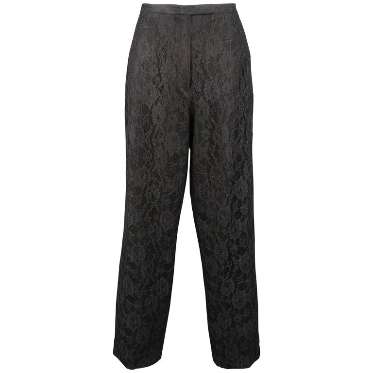 RICHARD TYLER COUTURE Size 10 Black Lace Overlay Pinstripe Dress Pants ...