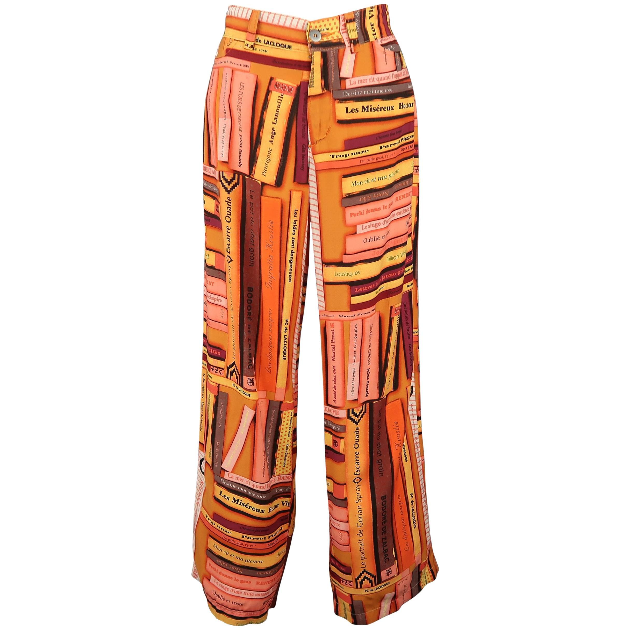 JEAN PAUL GAULTIER JPG JEANS Size S Orange Books Print Wide Leg Pants at  1stDibs | jpg pants