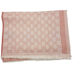 Gucci Guccissima Écharpe GG Powder Pink and Crème Wool and Silk Scarf