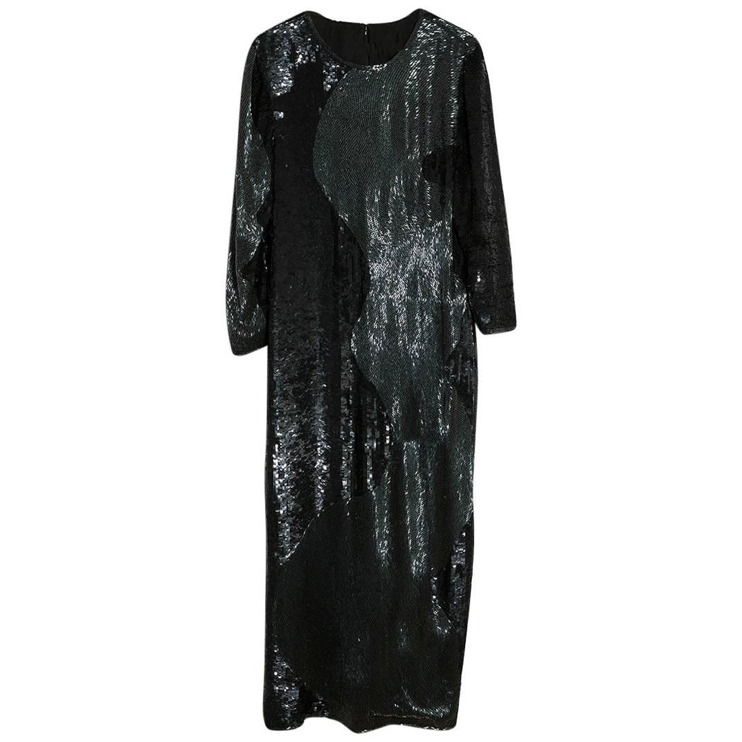 Sequins and Jais Mermaid Shape Italian Black Evening Gown For Sale