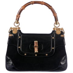 Retro Gucci Black Bamboo Evening Top Handle Satchel Kelly Style Bag