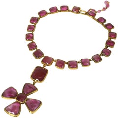 Retro  Chanel Byzantine Maltese Cross Ruby Necklace