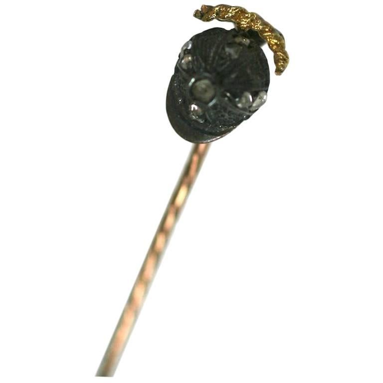  Victorian Rose Diamond Jockey Cap Stickpin For Sale