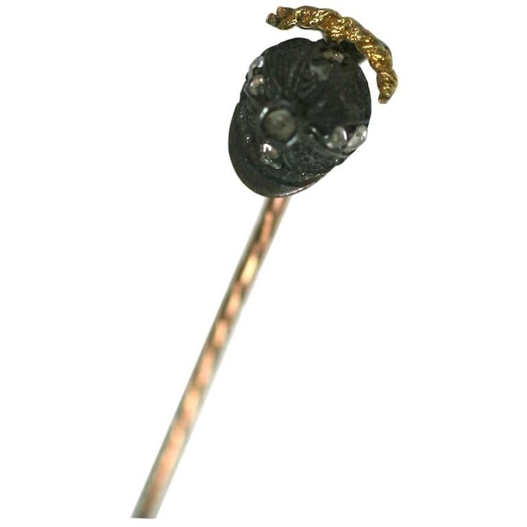 Victorian Rose Diamond Jockey Cap Stickpin For Sale at 1stDibs
