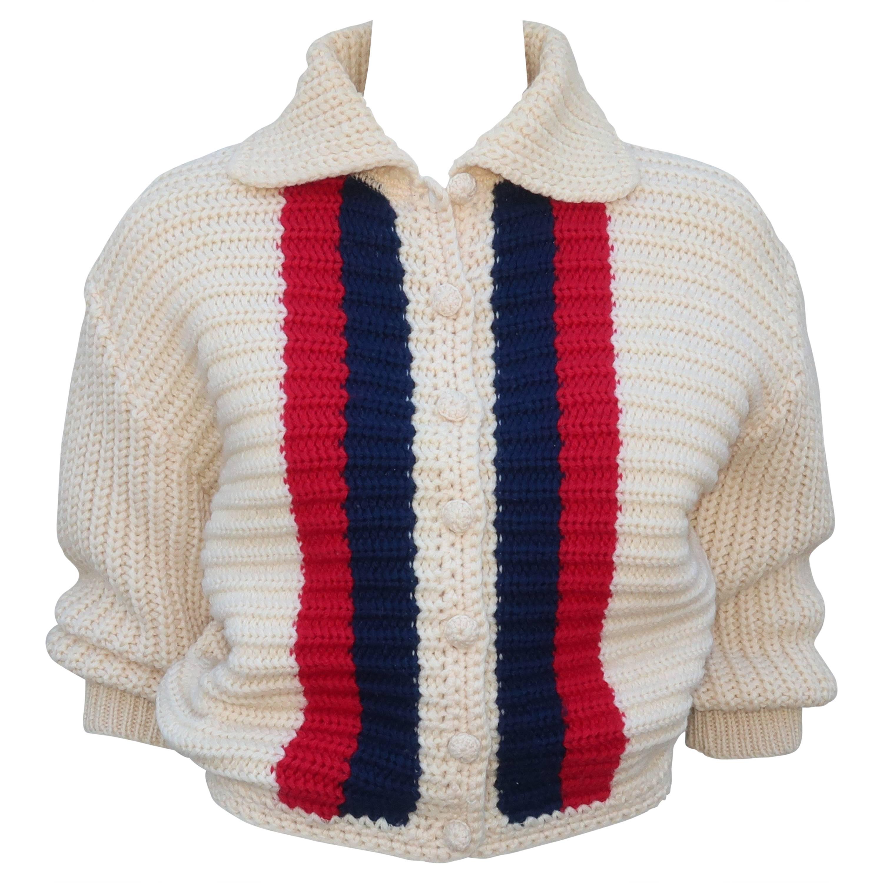 1950s Red, White & Blue ‘Bulkies’ Cropped Wool Cardigan Sweater