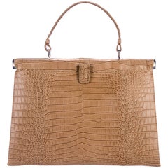 Bottega Veneta NEW Crocodile Exotic Leather Top Handle Satchel Kelly Style Bag