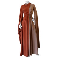 Vintage 1970s Miss Elliette Two Tone Dramatic Sleeve Gown