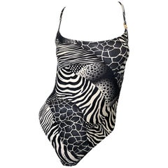 Vintage Salvatore Ferragomo 1990s Black and White Animal Print Swimsuit ...