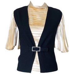 Cardinali 1960s Muestra Original Blusa de Seda Marfil + Chaleco Negro de Pedrería