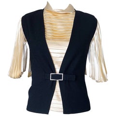 Retro Cardinali 1960s Original Sample Ivory Silk Blouse + Black Rhinestone Waistcoat