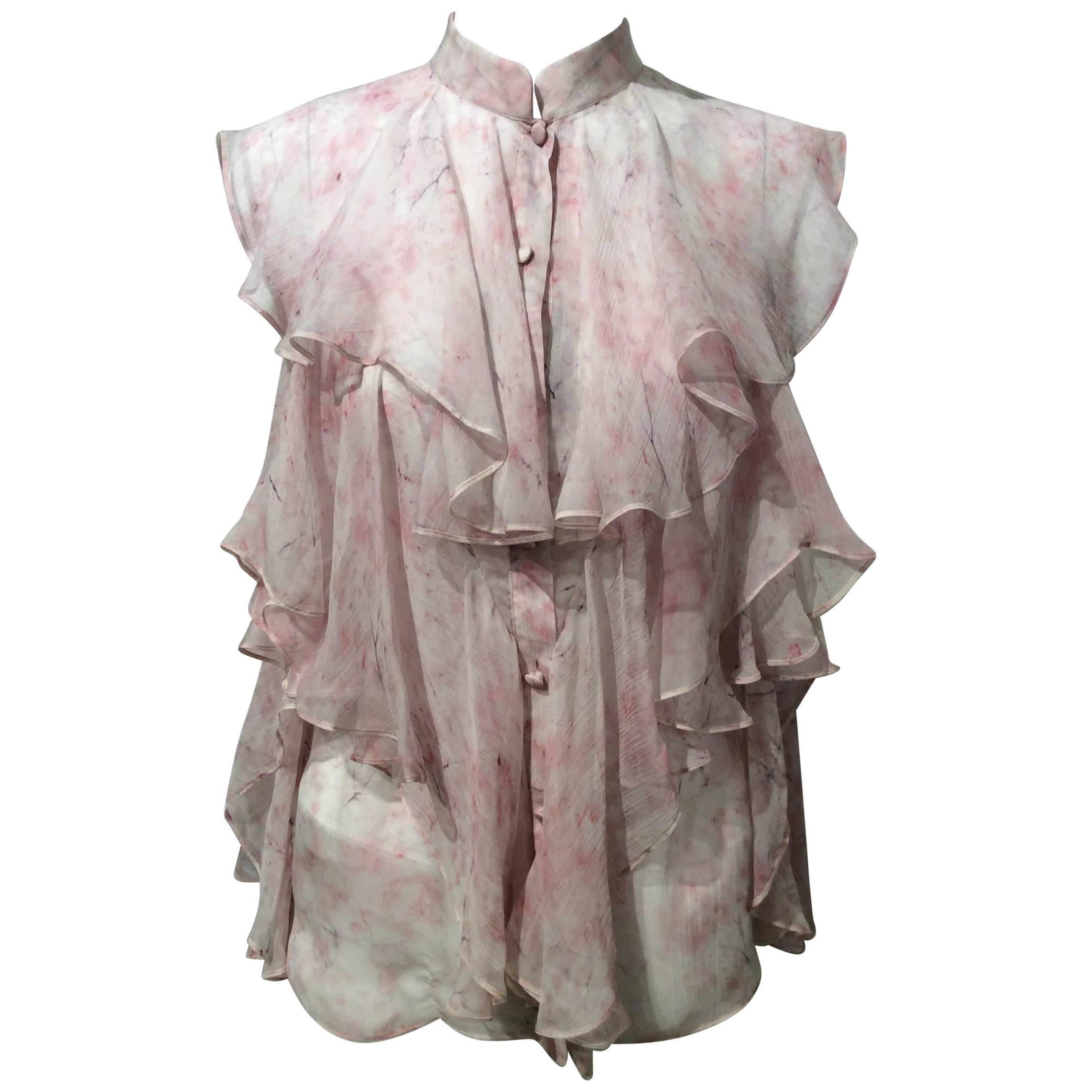 Alexander McQueen Pink And White Sleeveless Chiffon Top 