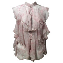 Alexander McQueen Pink And White Sleeveless Chiffon Top 
