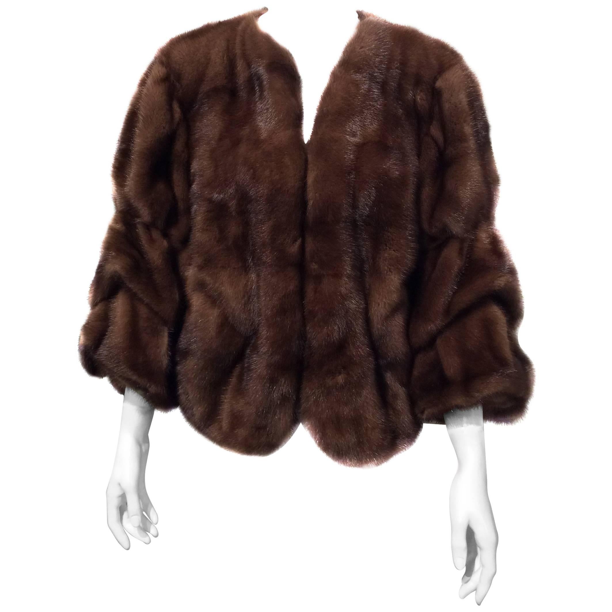 Lanvin Brown Collarless Mink Jacket With Tiered Full Sleeves Sz40 (Us8) For Sale