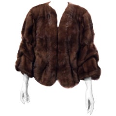 Used Lanvin Brown Collarless Mink Jacket With Tiered Full Sleeves Sz40 (Us8)