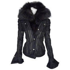 2000s Gianfranco Ferrè Silver Fox Fur Collar Jacket 