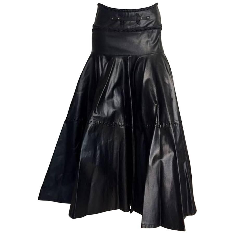 1990s Gianfranco Ferrè Black Eco Leather Evening Long Skirts For Sale