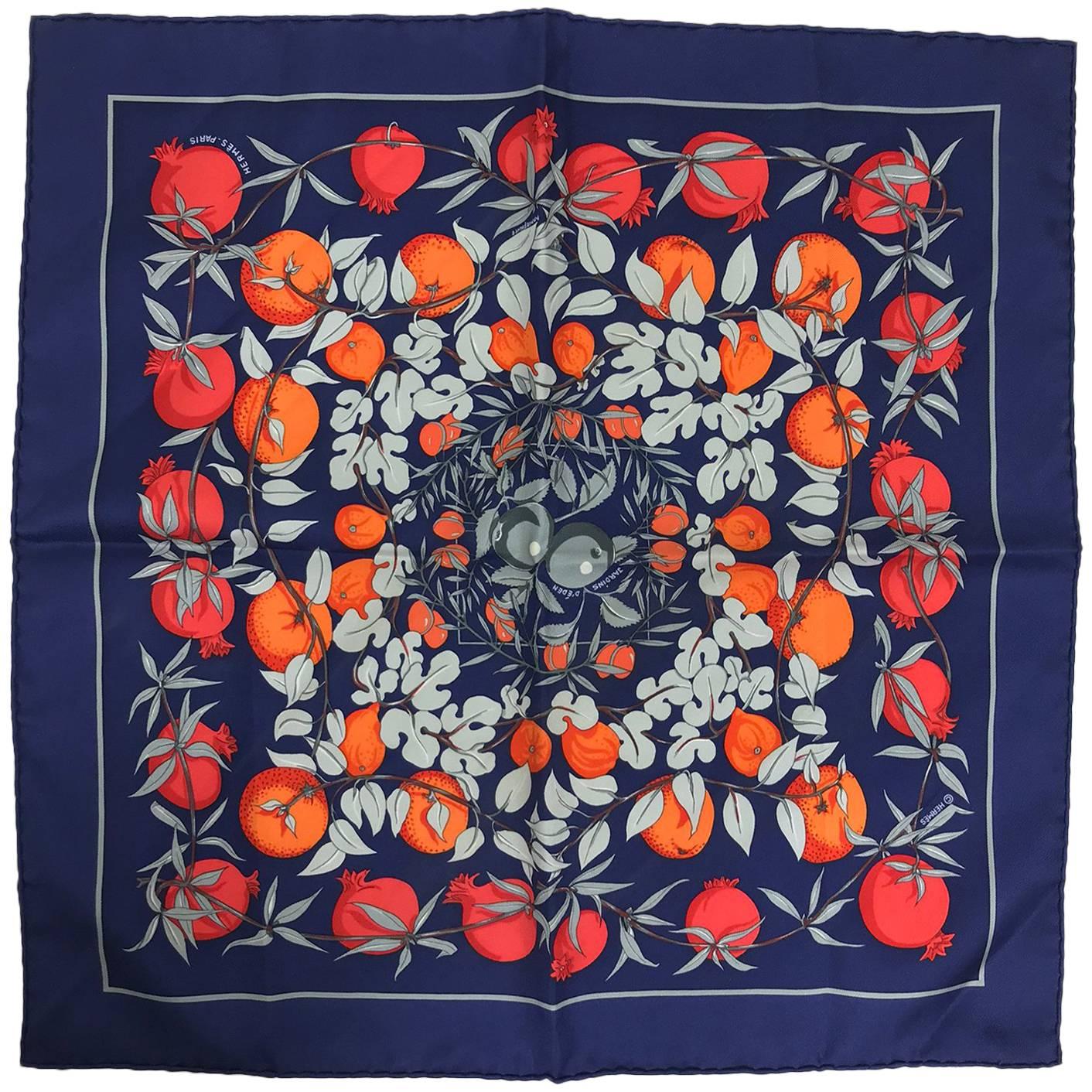 Hermes by Annie Faivre Jardins d'eden silk pocket square 