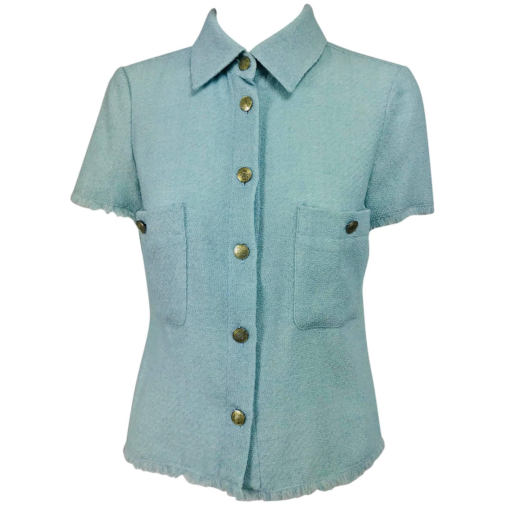 Chanel blue wool crepe short sleeve jacket 08C