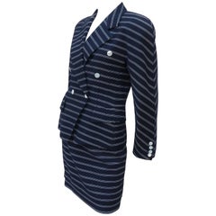 Vintage Margaretha Ley for Escada Blue and White Striped Skirt Suit, 1980s 