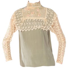 Retro Gucci Silk Blouse with Victorian Lace Trim, 1970s 