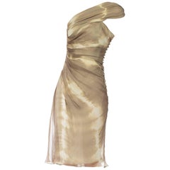 2000S JOHN GALLIANO CHRISTIAN DIOR Olive Green Silk Chiffon One Shoulder Dress