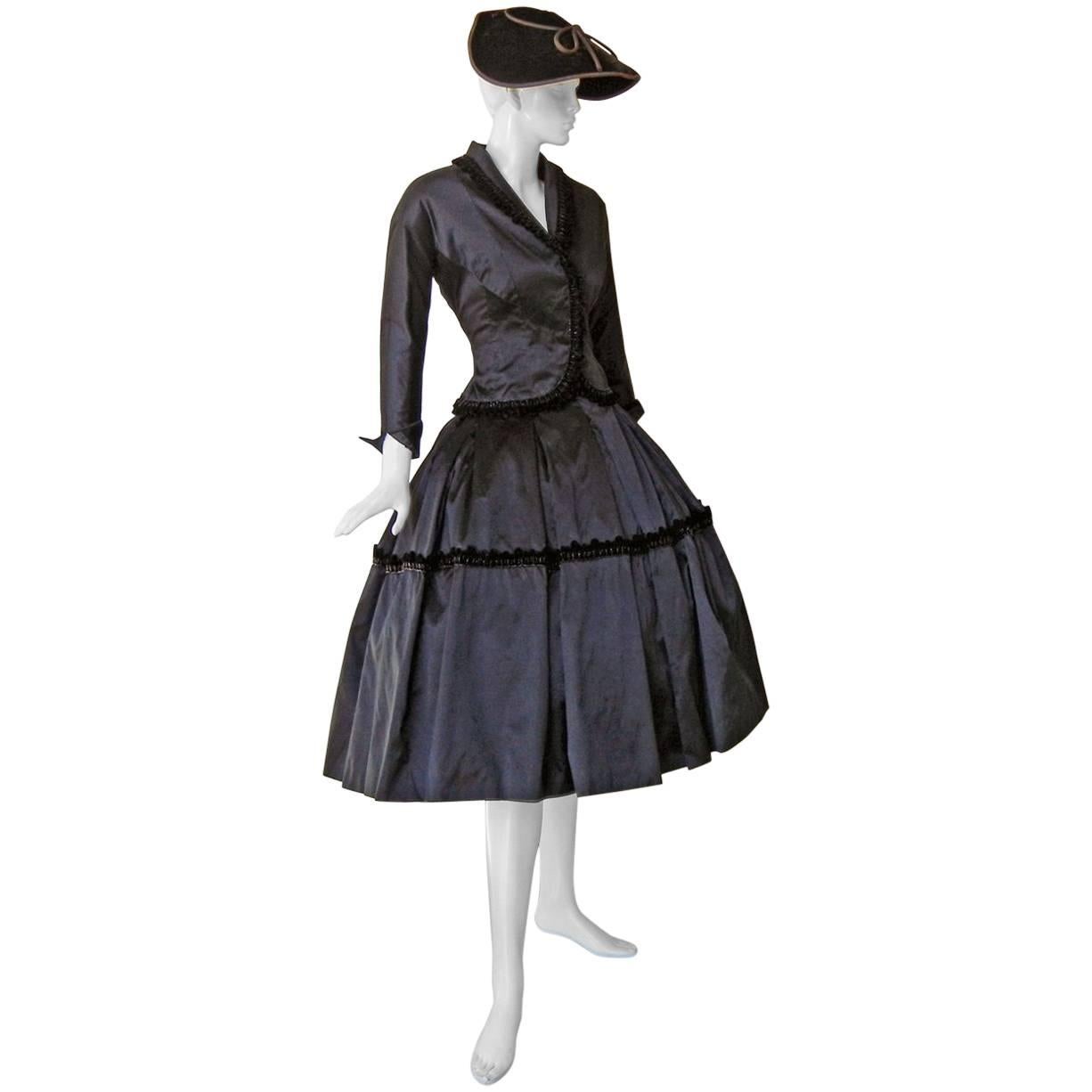  1954 Christian Dior Haute Couture 'Lily of the Valley' Satin Evening Dress Suit