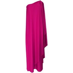 Vintage 1978 Halston Pink One Shoulder Draped Jersey Dress