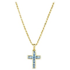 Yellow Gold Blue Topaz Cross Pendant 1.10ct