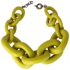 Vanda Jacintho Oversized Chartreuse Resin Link Necklace