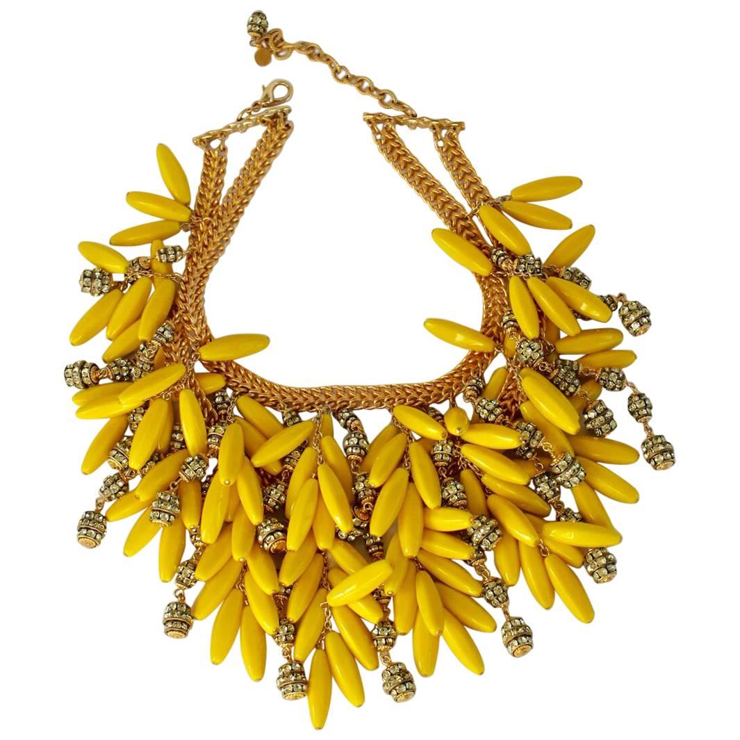 Francoise Montague Yellow Glass Bead and Swarovski Crystal Statement Necklace