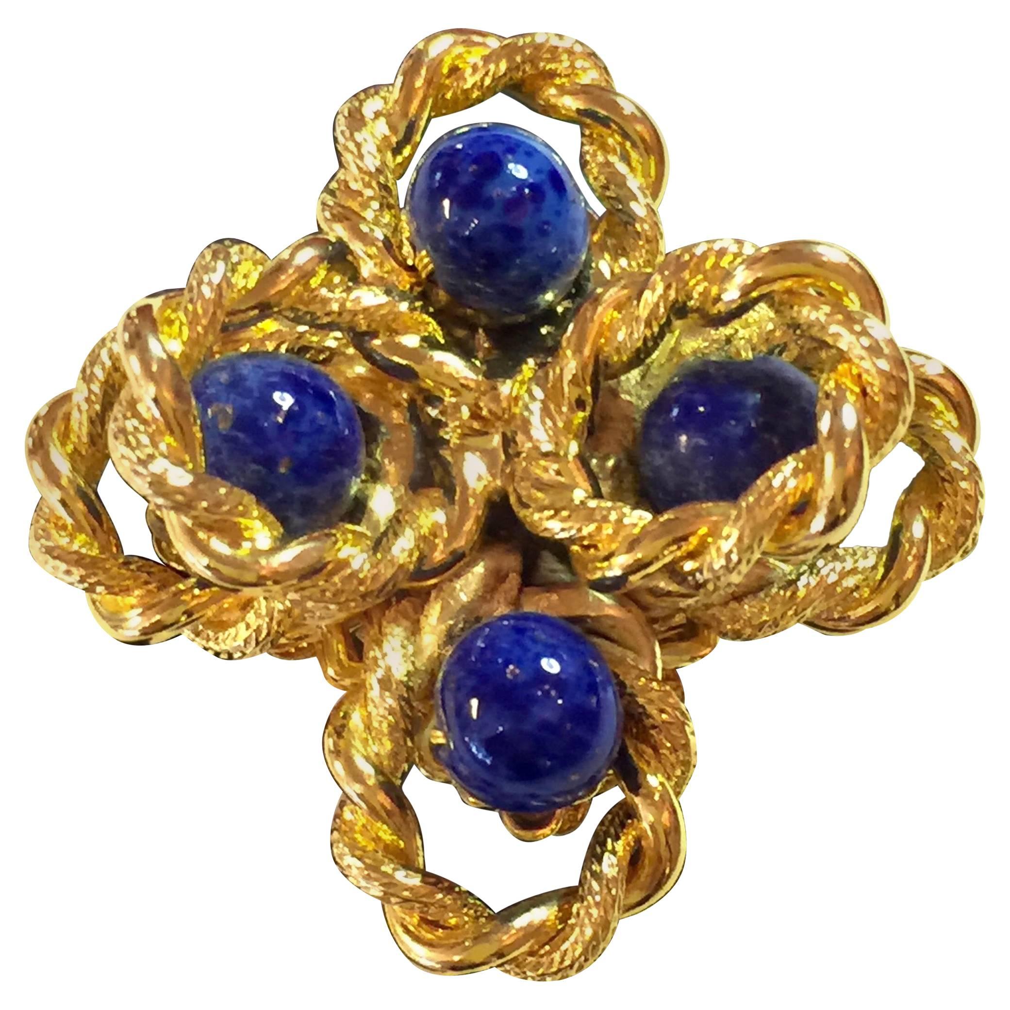 1960's William DeLillo Faux Lapis Goldtone Fits EVERYONE Cocktail Ring