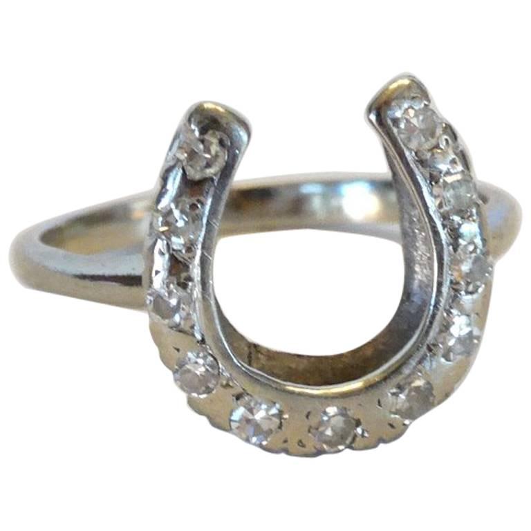 14karat White Gold Horseshoe Ring with Diamonds at 1stDibs