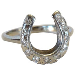 Vintage 14karat White Gold Horseshoe Ring with Diamonds