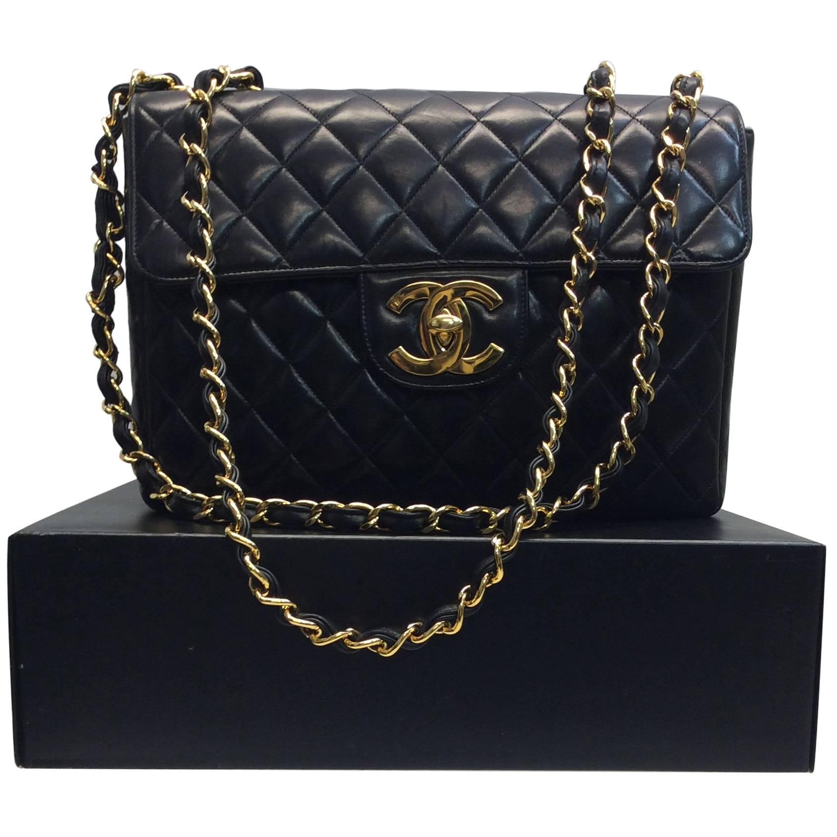Black Quilted Flap Leather Chanel Bag With Box For Sale