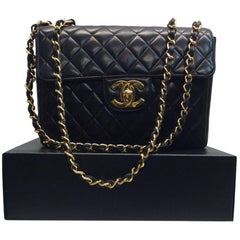 Black Quilted Flap Leather Chanel Bag With Box