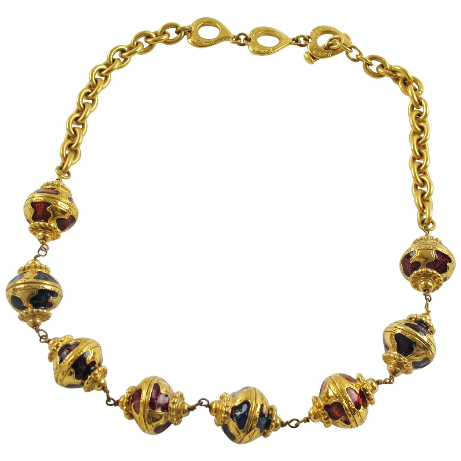 Yves Saint Laurent Paris Signed Necklace Baroque Enamel Beads