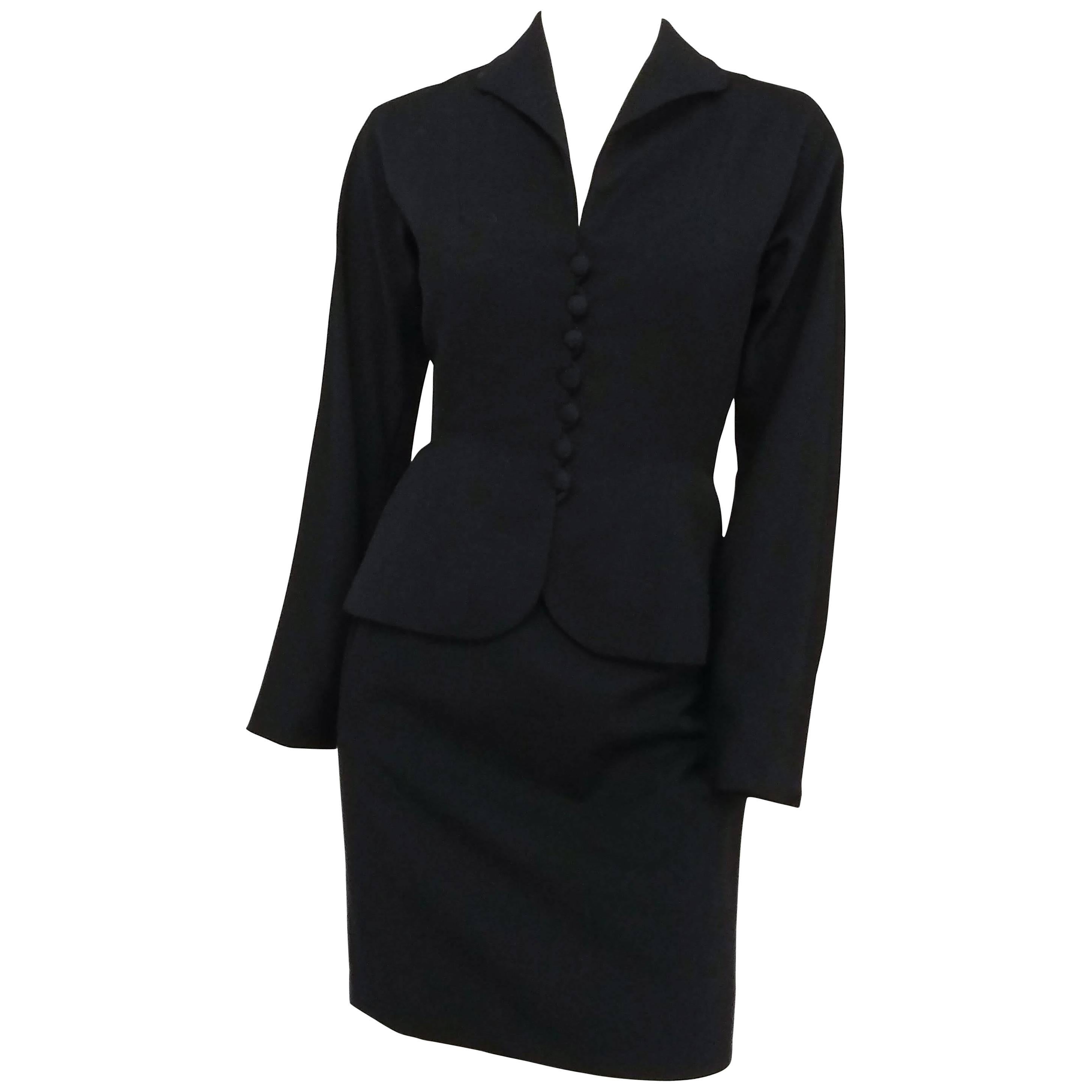 Suzy Perette Black Skirt Suit Set, 1950s 