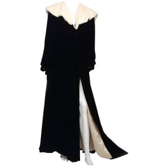 Black Velvet Opera Coat with Ermine Collar, 1930s 