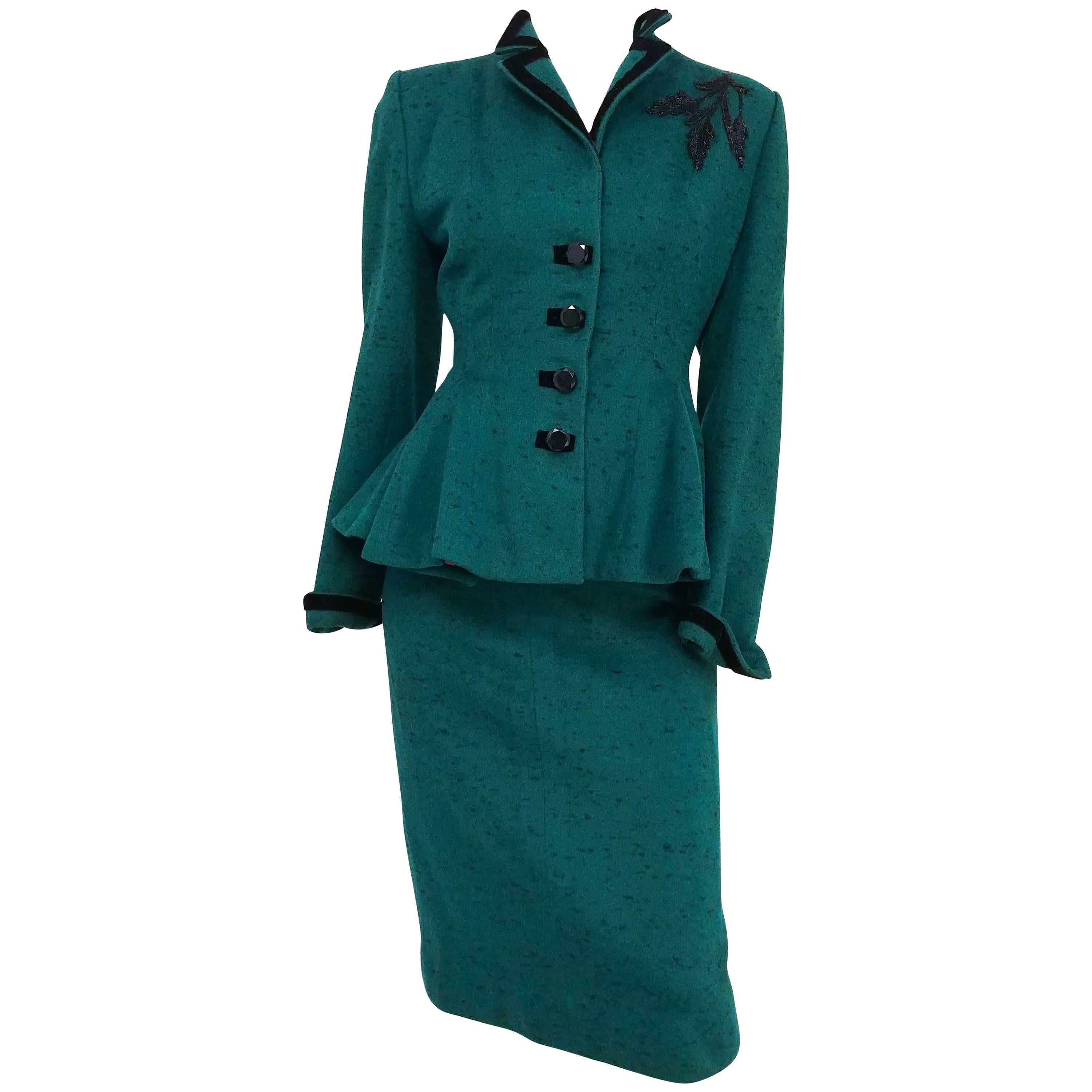 Lilli Ann Speckled Green Suit Set, 1940s 