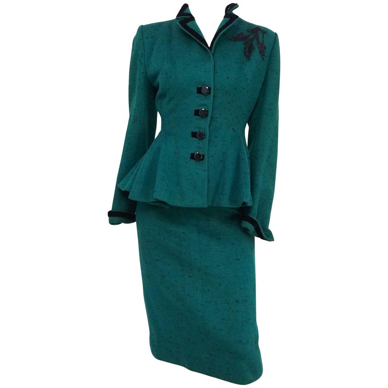 Lilli Ann Speckled Green Suit Set, 1940s For Sale at 1stDibs