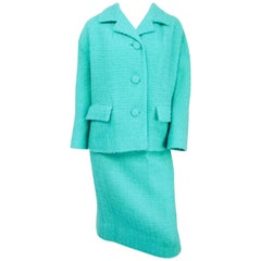 Vintage Lilli Ann Aqua Wool Two Piece Skirt Suit, 1960s 