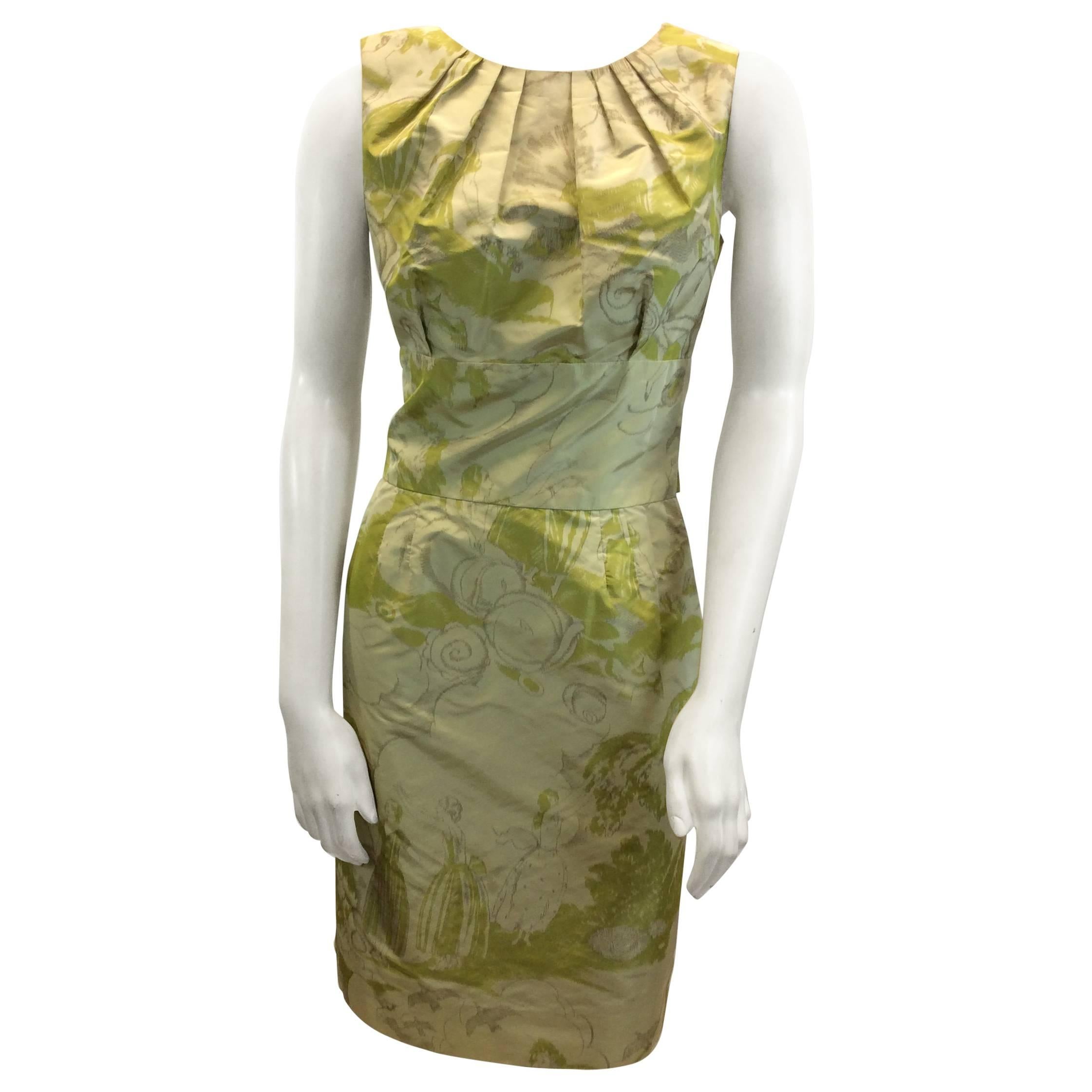 Bill Blass Green Print Dress For Sale