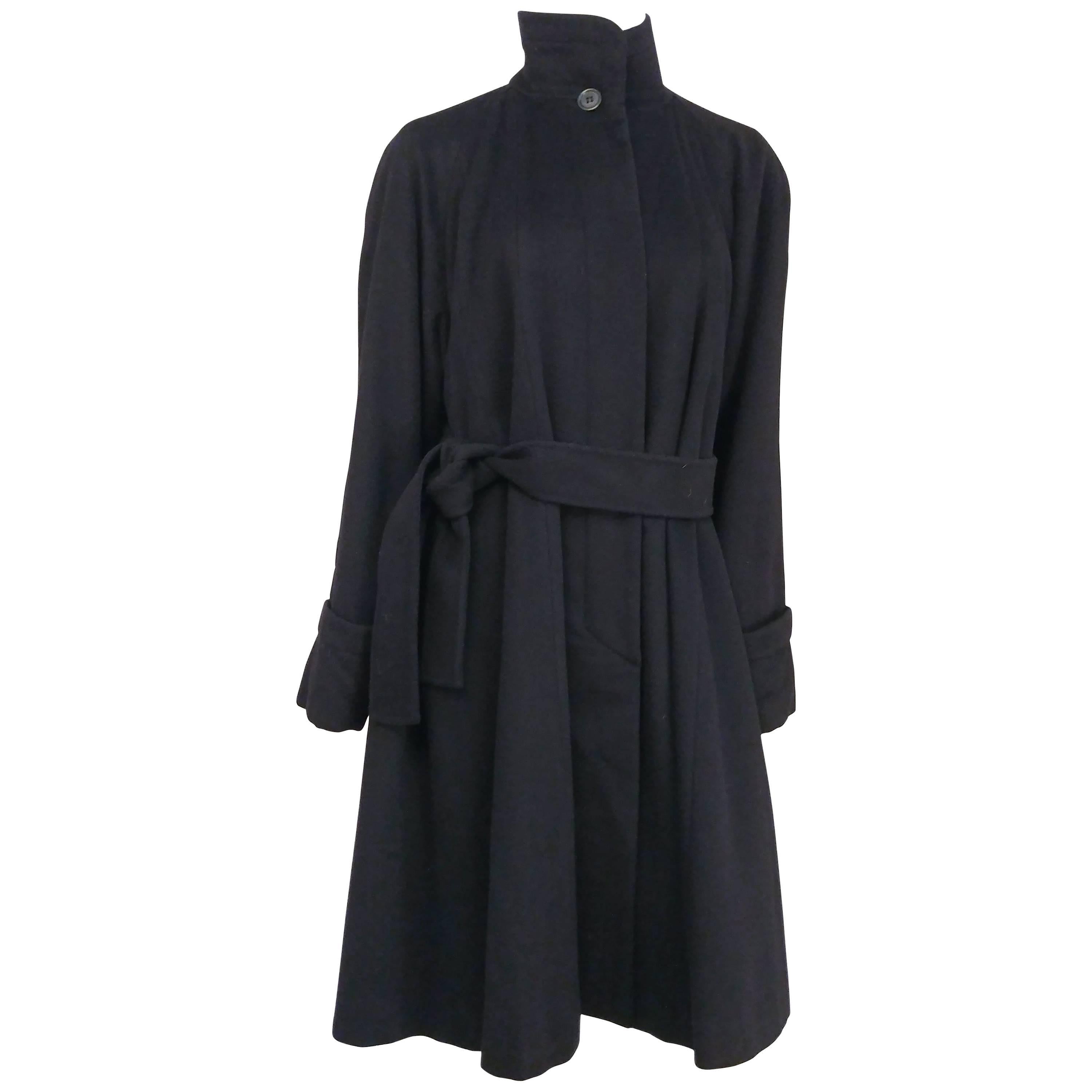 I. Magnin Black Cashmere Wool Coat, 1960s 