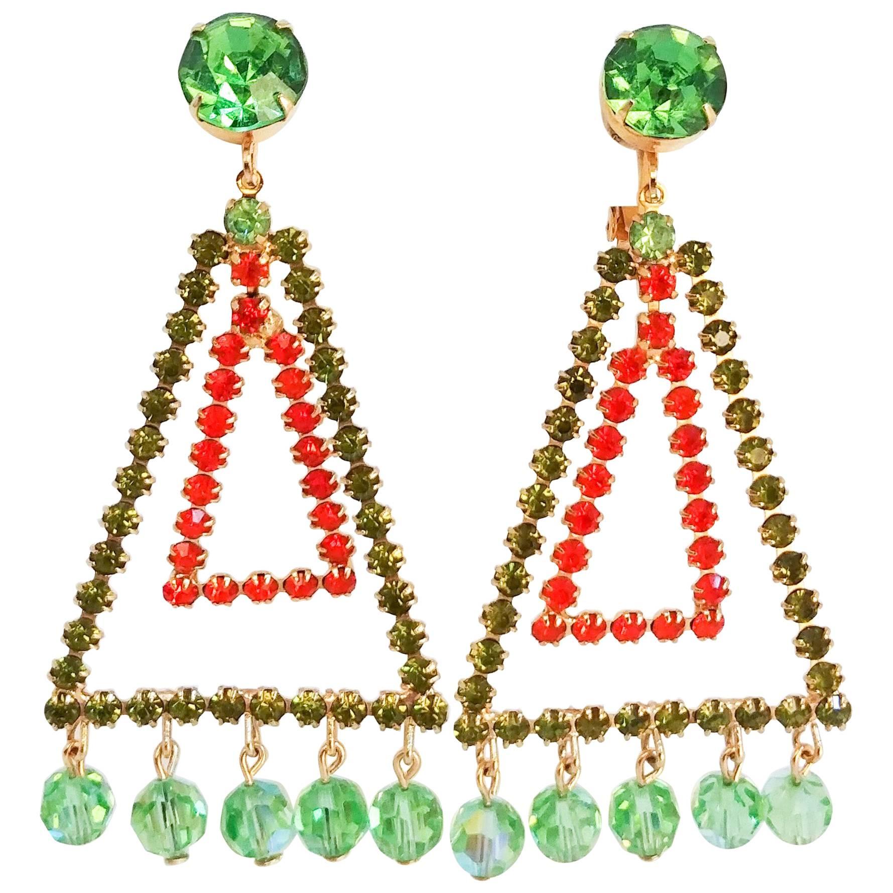 Weiss Geometric Orange and Green Earrings, 1960s 