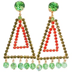 Retro Weiss Geometric Orange and Green Earrings, 1960s 