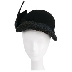 Vintage Black Wool Hat with Raffia Brim, 1930s 