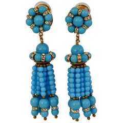 Francoise Montague Turquoise Tassel Clip Earrings