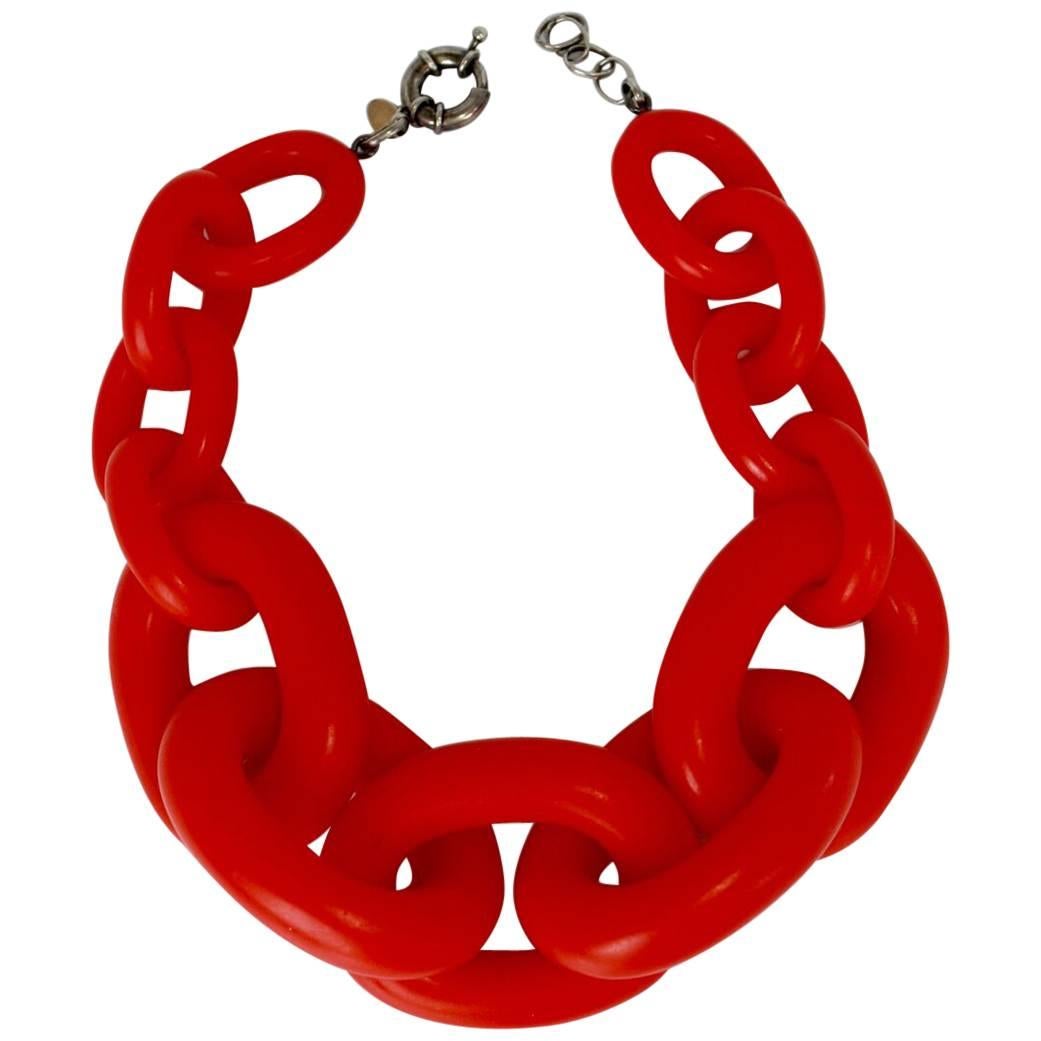 Vanda Jacintho Oversized Red Resin Link Necklace at 1stDibs