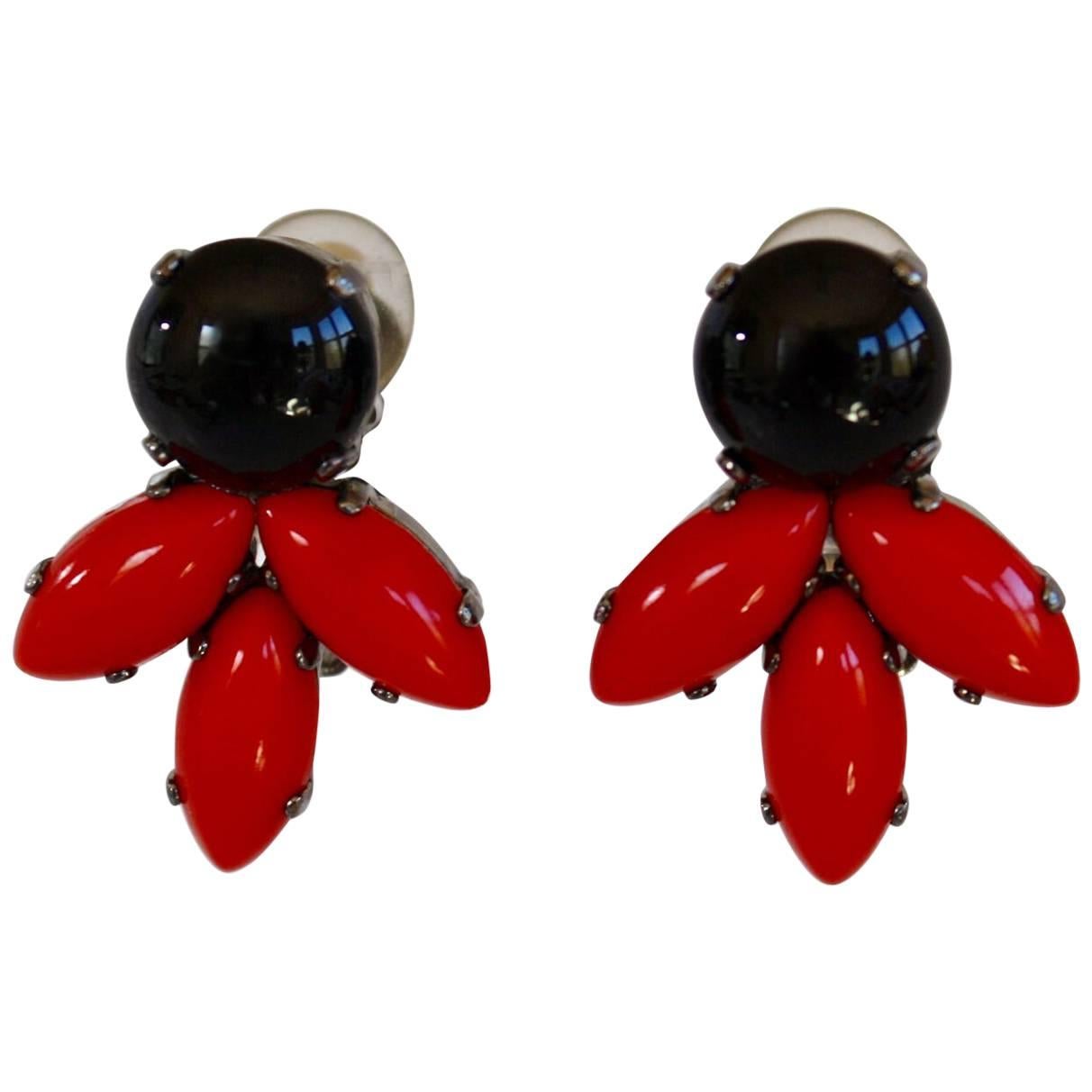 Philippe Ferrandis for Jacques Fath Black and Red Clip Earrings